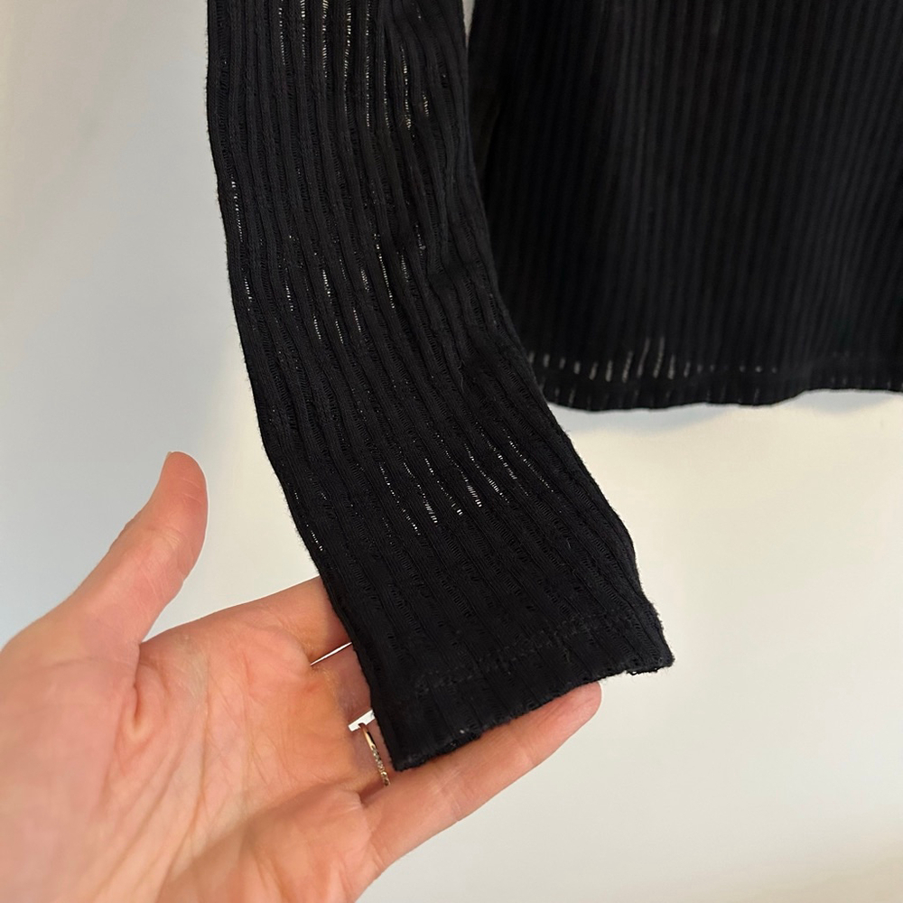 PILCRO x Anthropologie Black Sheer Ribbed Long Sleeve Top Size Small - Picture 6 of 9